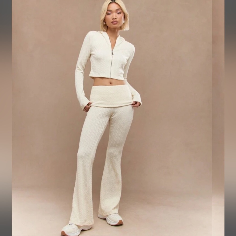 Missguided Cream Women's Knit Pants & Hoodie Set